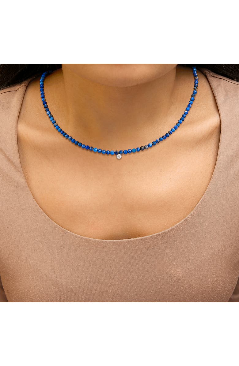 Haus of Brilliance Sterling Silver Diamond Accent Blue Lapis Bead Station Necklace, Alternate, color, Silver