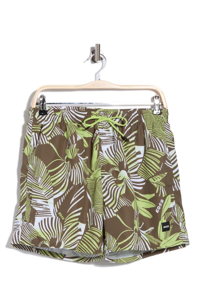 Piranha Swim Trunks, Alternate, color, MED GREEN