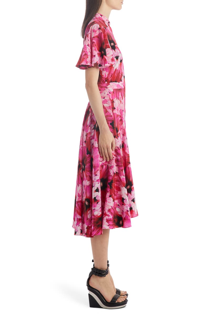McQueen Alexander McQueen Flutter Sleeve Floral Silk Midi Dress, Alternate, color, 