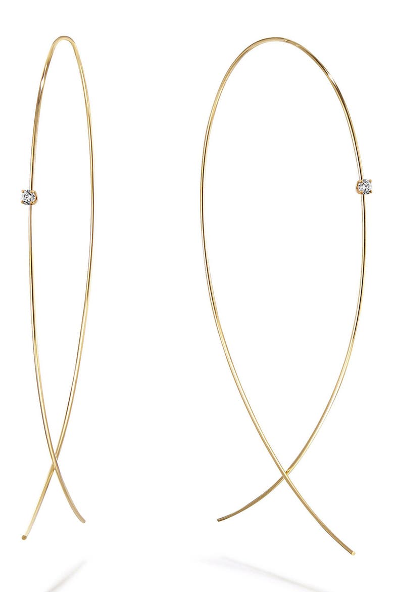 14K Gold Large Upside Down Diamond Hoop Earrings, Main, color, YELLOW GOLD/DIAMOND