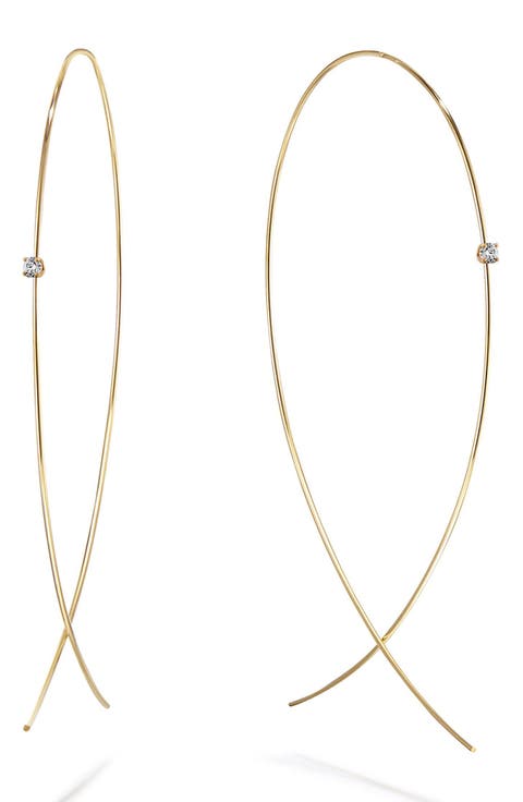 14K Gold Large Upside Down Diamond Hoop Earrings