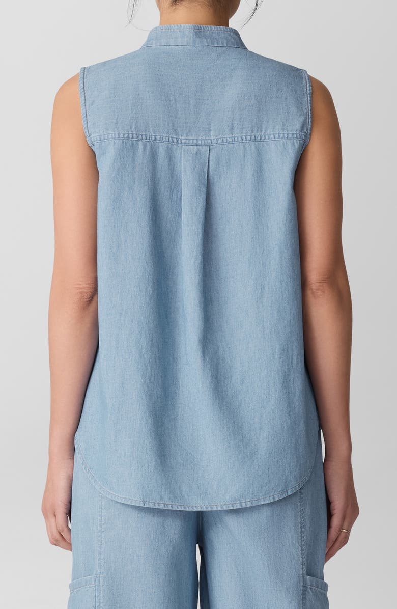 Eileen Fisher Sleeveless Band Collar Chambray Button-Up Shirt, Alternate, color, Washed Indigo