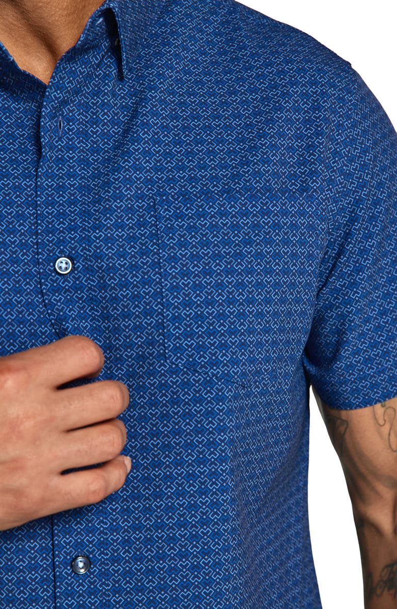 7 Diamonds Layne Geo Print Short Sleeve Performance Button-Up Shirt, Alternate, color, 