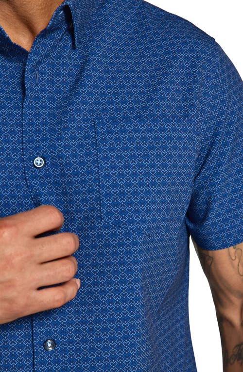 7 Diamonds Layne Geo Print Short Sleeve Performance Button-up Shirt