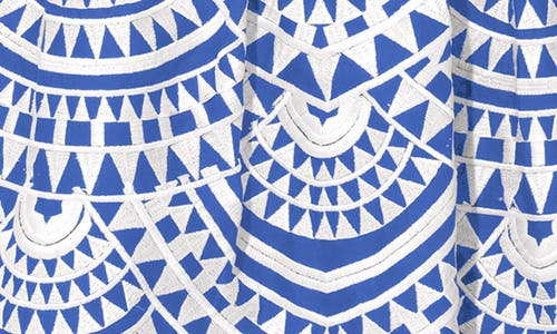 Adelyn Rae Maris Embroidered Sleeveless Cotton Fit & Flare Dress In Ivory/blue