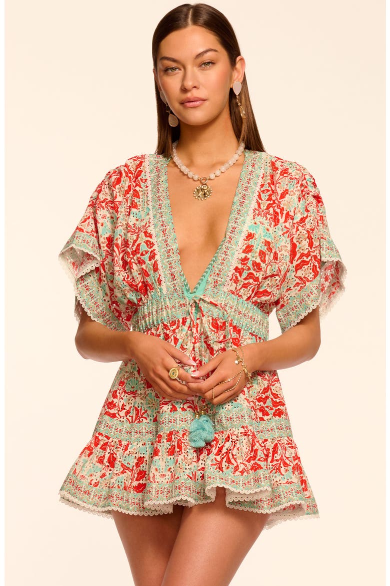 Margo Eyelet Embroidered Cover-Up Minidress, Alternate, color, FLAME COMBO