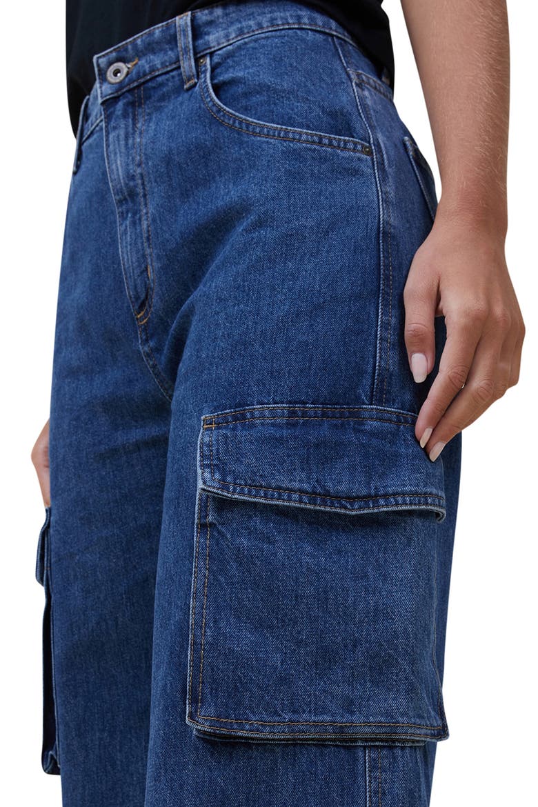 Wide Leg Cargo Pocket Jeans, Alternate, color, NORDIC BLUE