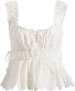All in Favor Side Tie Embroidered Cotton Eyelet Top