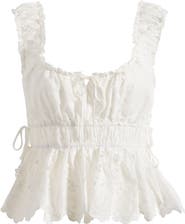 All in Favor Side Tie Embroidered Cotton Eyelet Top