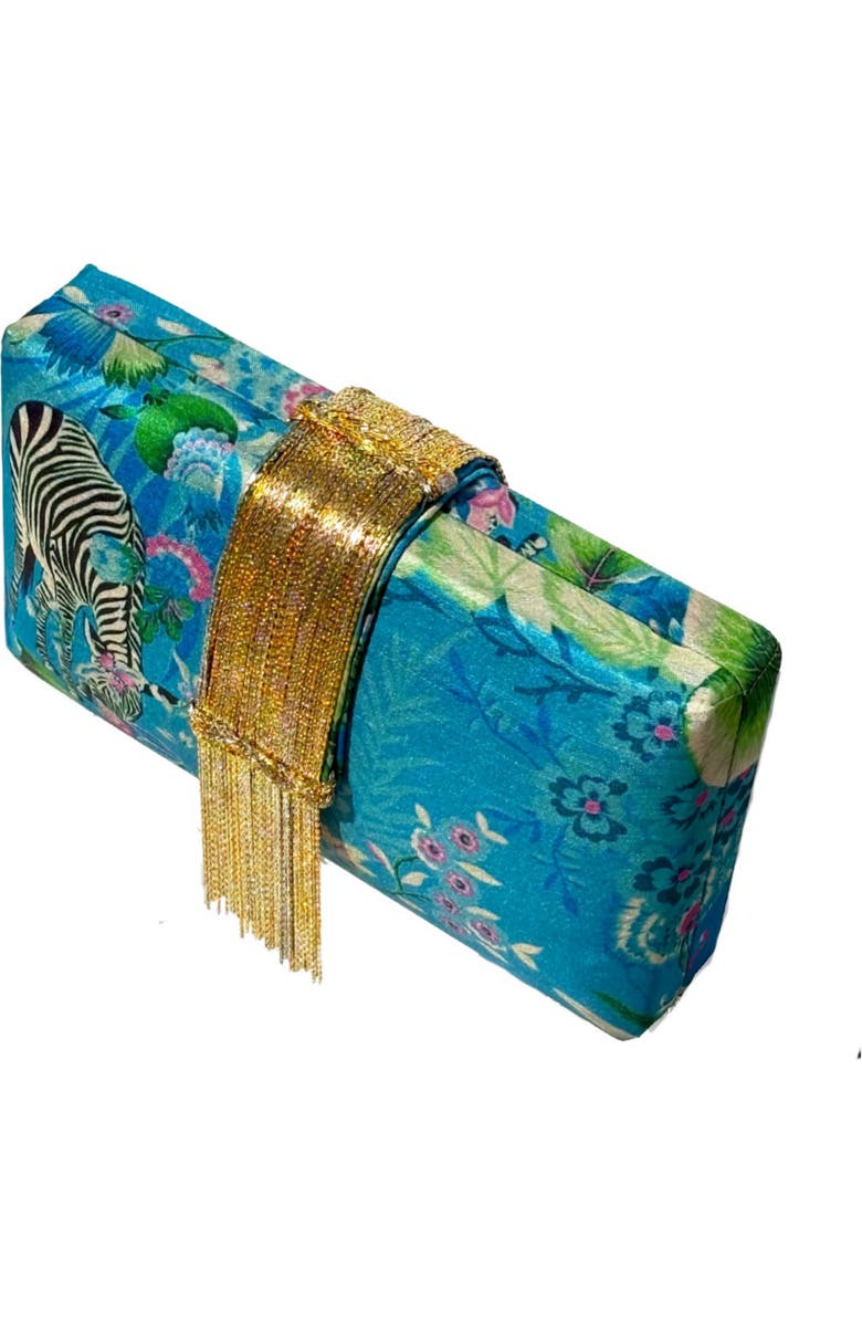Simitri Printed Fringe Clutch, Alternate, color, Safari Blue