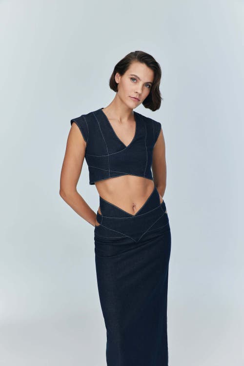Jendue Us Vonk Crop Denim Top In Blue