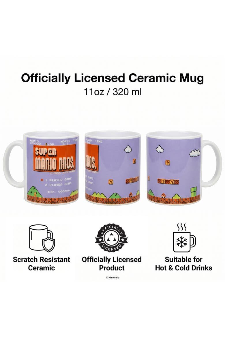 11 oz Super Mario Bros Retro Title Ceramic Mug, Alternate, color, White