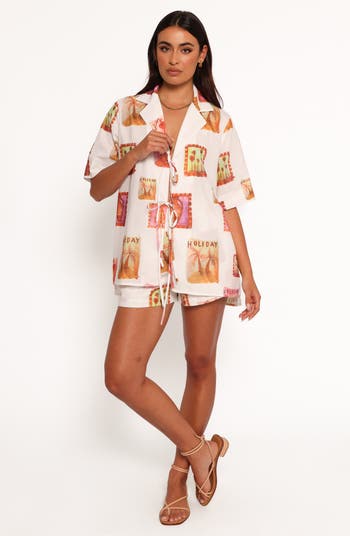 Aaliyah Postcard Print Tie Front Shirt