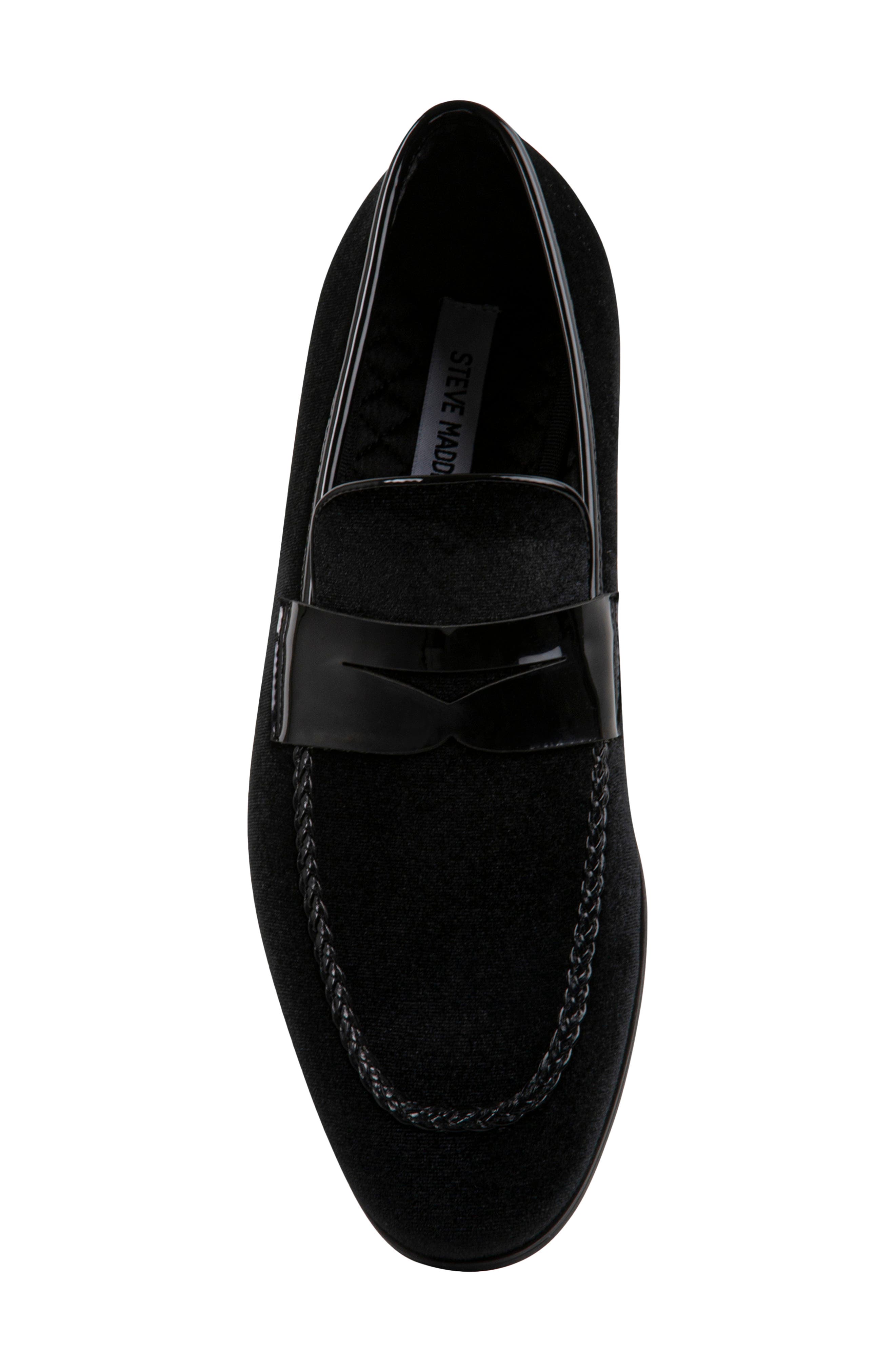 Steve Madden Crescent Velvet Penny Loafer, Alternate, color, Black Velvet