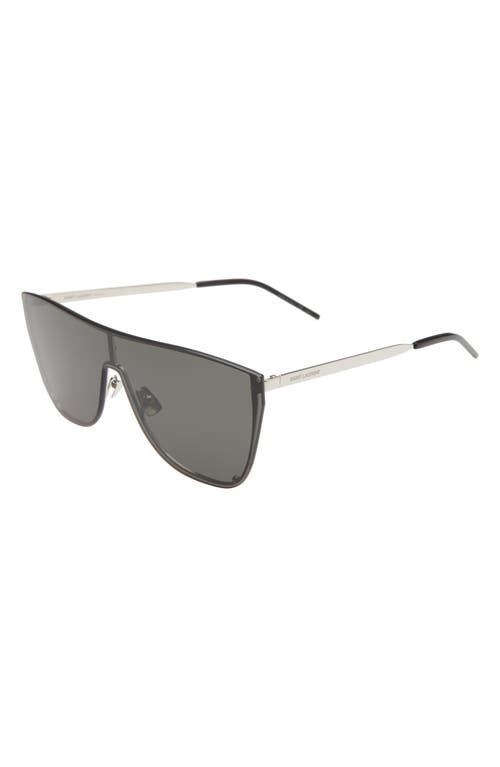 Saint Laurent 99mm Oversize Flat Top Shield Sunglasses In Gray