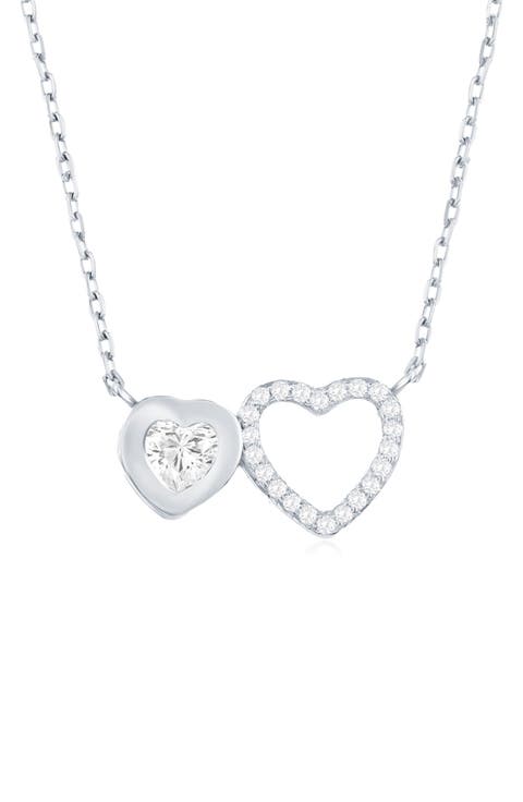 Double Heart Cubic Zirconia Pendant Necklace