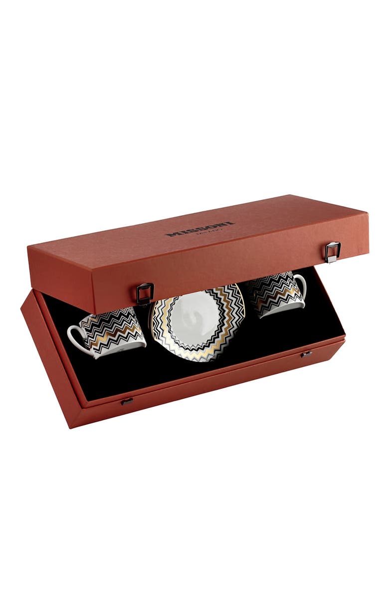 Missoni Home Tableware Tea Cup
Saucer ZIG ZAG Set of 2 in Luxury Box Gold diam. 3.3", H 2.3", cap. 7.5 oz, Saucer diam. 6", Main, color, Multicolor