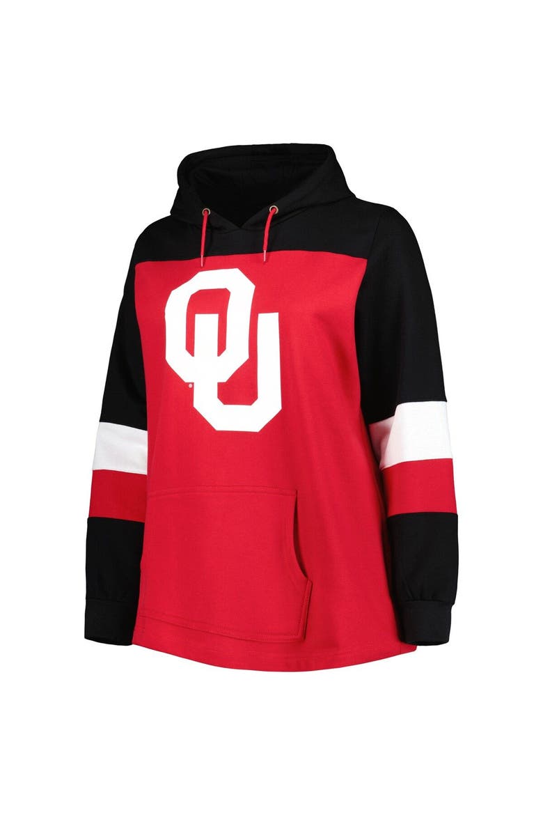 Women's Crimson Oklahoma Sooners Plus Size Color-Block Pullover Hoodie, Alternate, color, Crimson