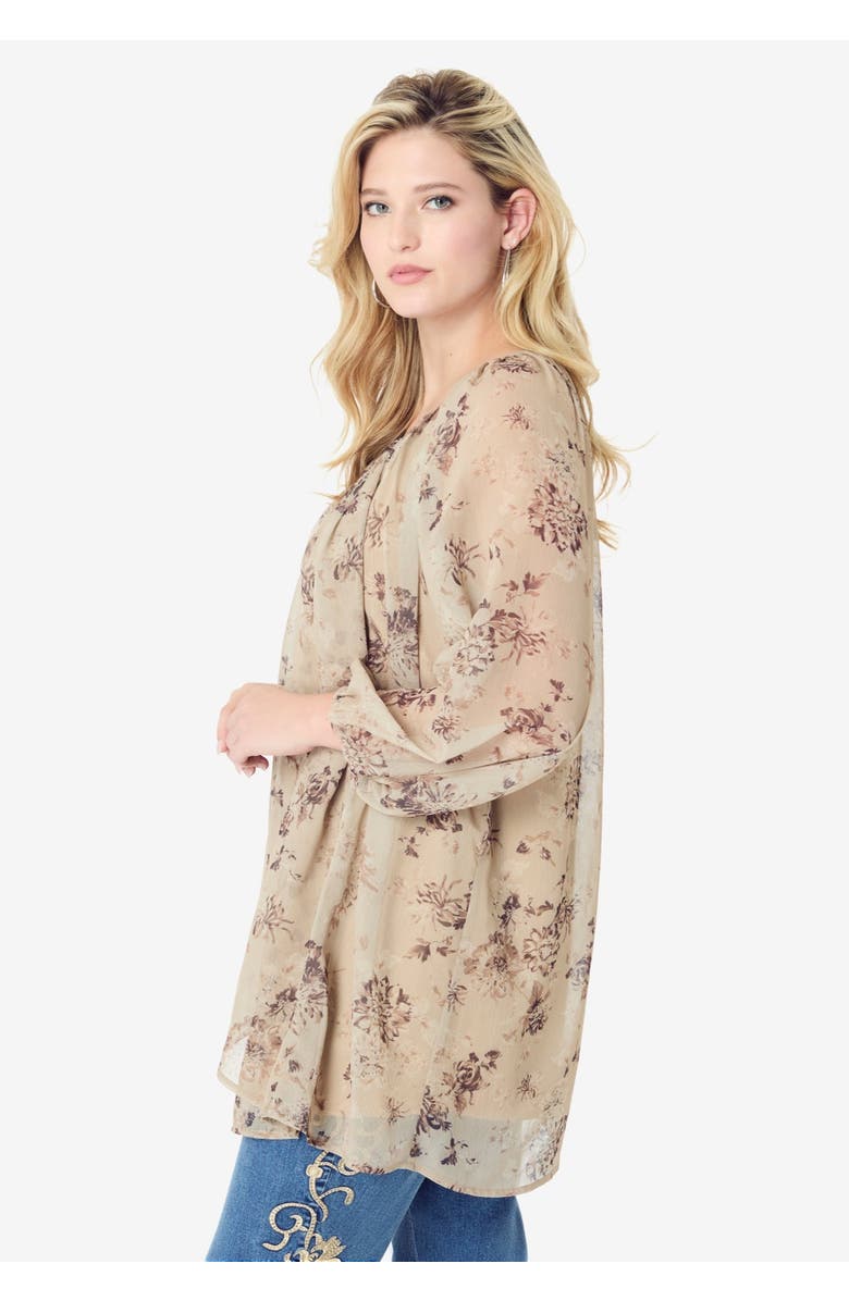 Roaman's Blouson Sleeve Overlay Blouse, Alternate, color, New Khaki Garden