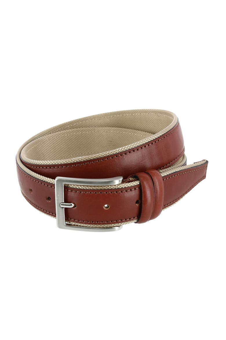 The Back Nine 35mm Full Grain Leather with Nylon Lining Casual Golf Belt, Main, color, Cognac with Tan Lining