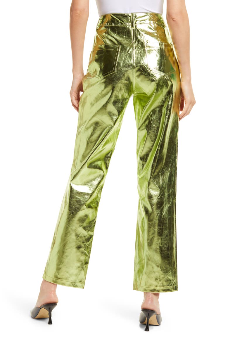 Shiny Straight Leg Pants, Alternate, color, LIME