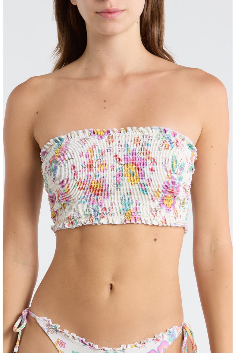 Half Moon Bay Smocked Bandeau Bikini Top, Main, color, BONE