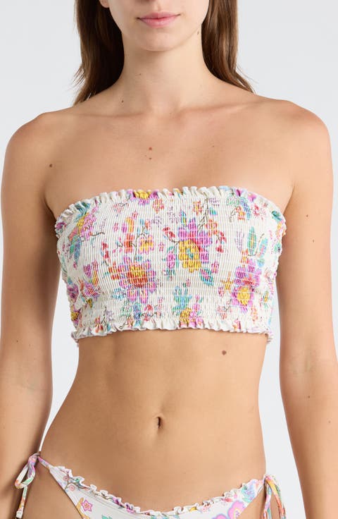 Half Moon Bay Smocked Bandeau Bikini Top