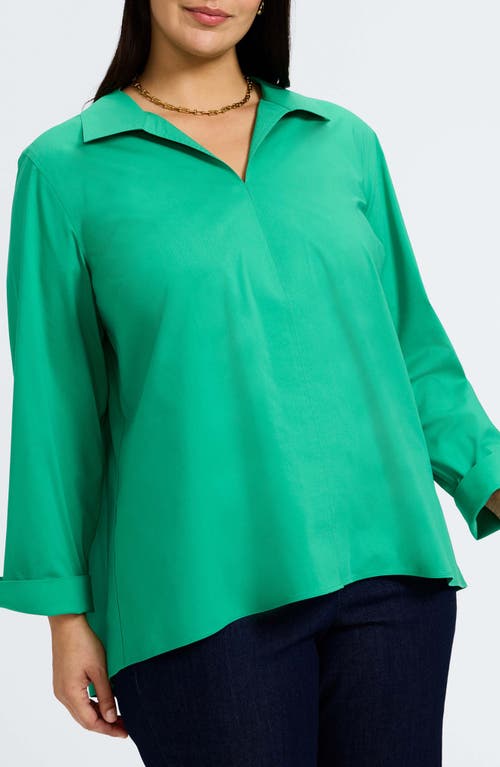 Foxcroft Agnes Non-Iron Smocked Cuff Blouse in Kelly Green 