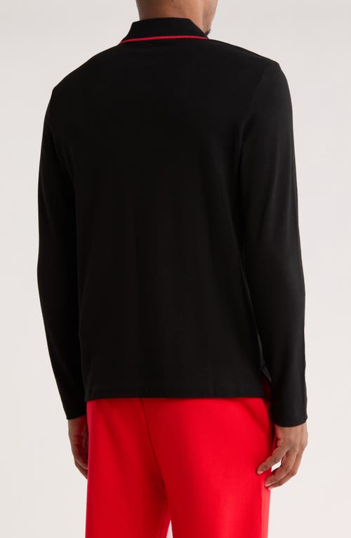 Hugo Boss Hugo Derriko Long Sleeve Cotton Polo In Black