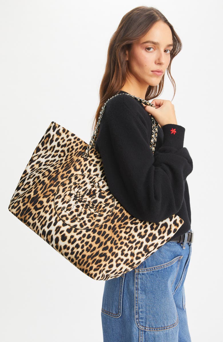 Tory Burch Ella Leopard Print Tote, Alternate, color,