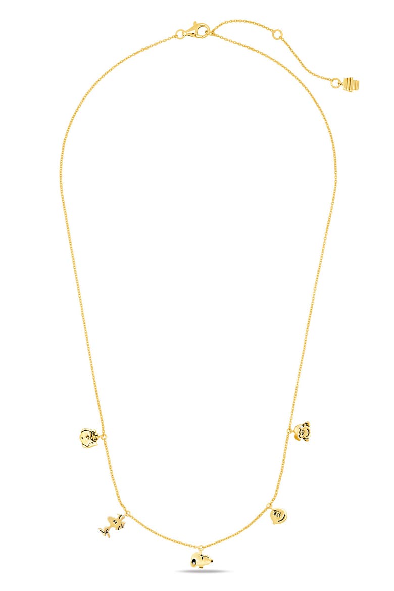 x Peanuts® Snoopy & Friends Charm Station Necklace, Alternate, color, 18KT YELLOW GOLD / CLEAR STONE