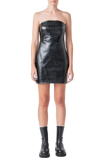 Grey Lab Strapless Faux Leather Minidress In Black