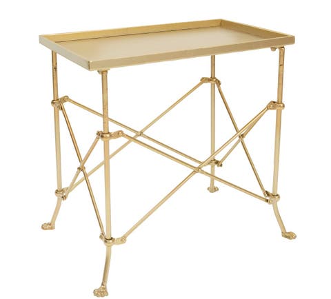 Vintage Rectangular Metal End Table with Claw Feet, Gold