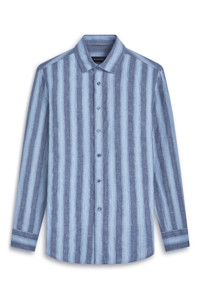 Julian Shaped Fit Stripe Linen Button-Up Shirt, Alternate, color, CLASSIC BLUE