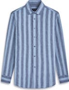 Bugatchi Julian Shaped Fit Stripe Linen Button-Up Shirt