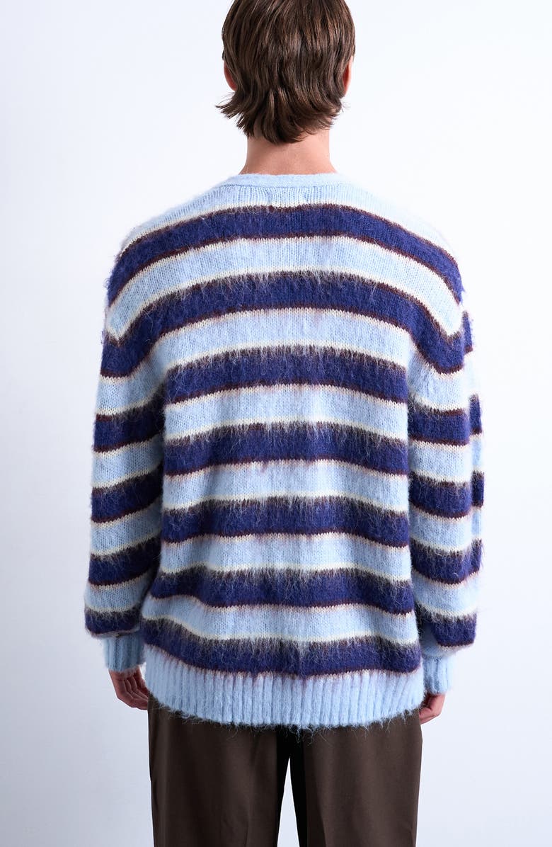 Topman Oversize Stripe Fluffy Cardigan, Alternate, color, Blue