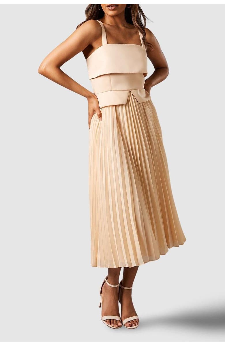 Coast Petite Square Neck Midi Dress, Alternate, color, Champagne