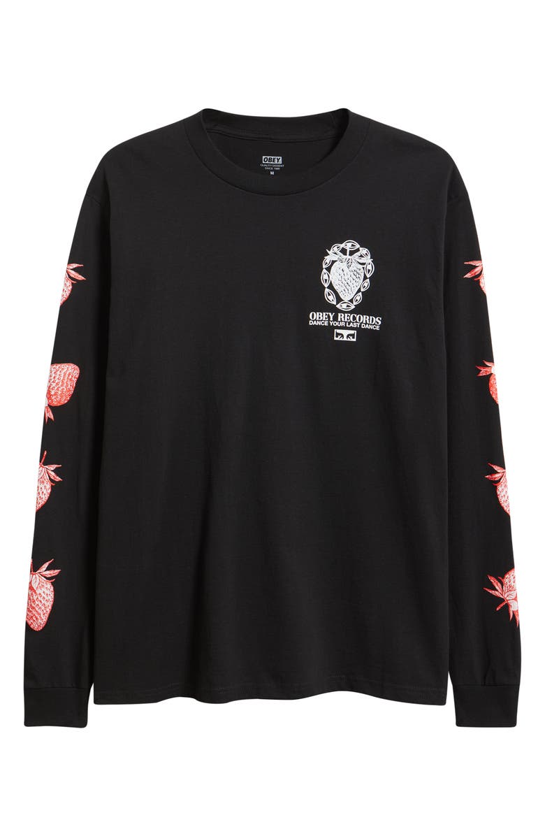 Obey Strawberry Garden Long Sleeve Cotton Graphic T-Shirt, Main, color, Black
