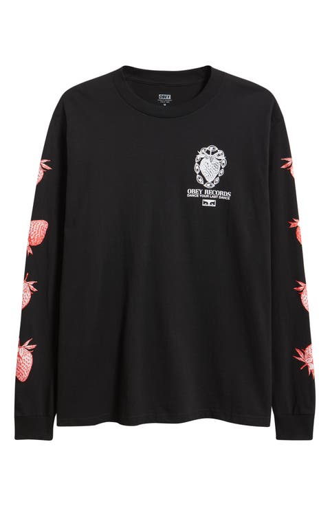 Strawberry Garden Long Sleeve Cotton Graphic T-Shirt