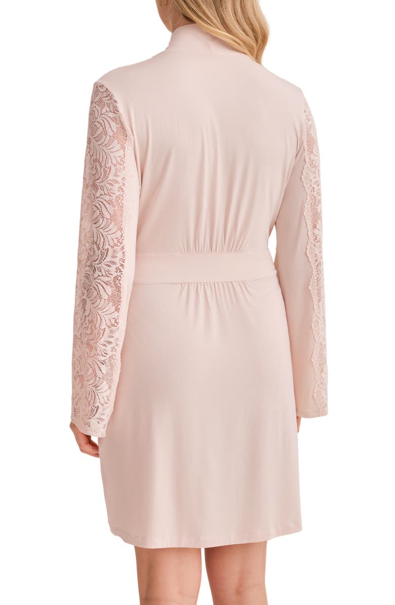 Fleur't Purely Yours Lace Trim Robe, Alternate, color, Champagne