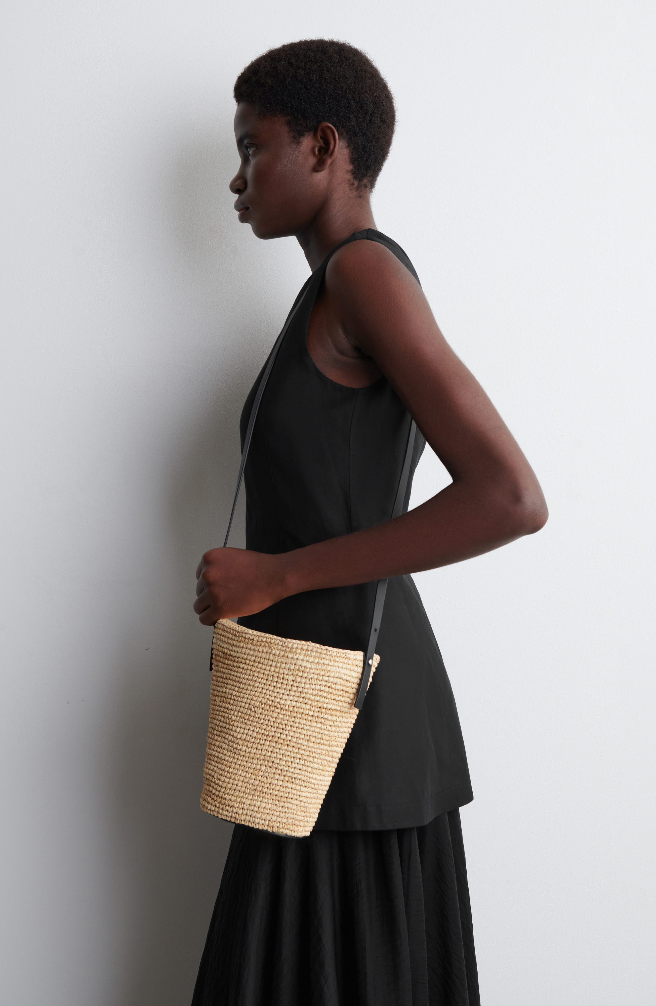 COS Mini Straw Bucket Bag, Alternate, color, 