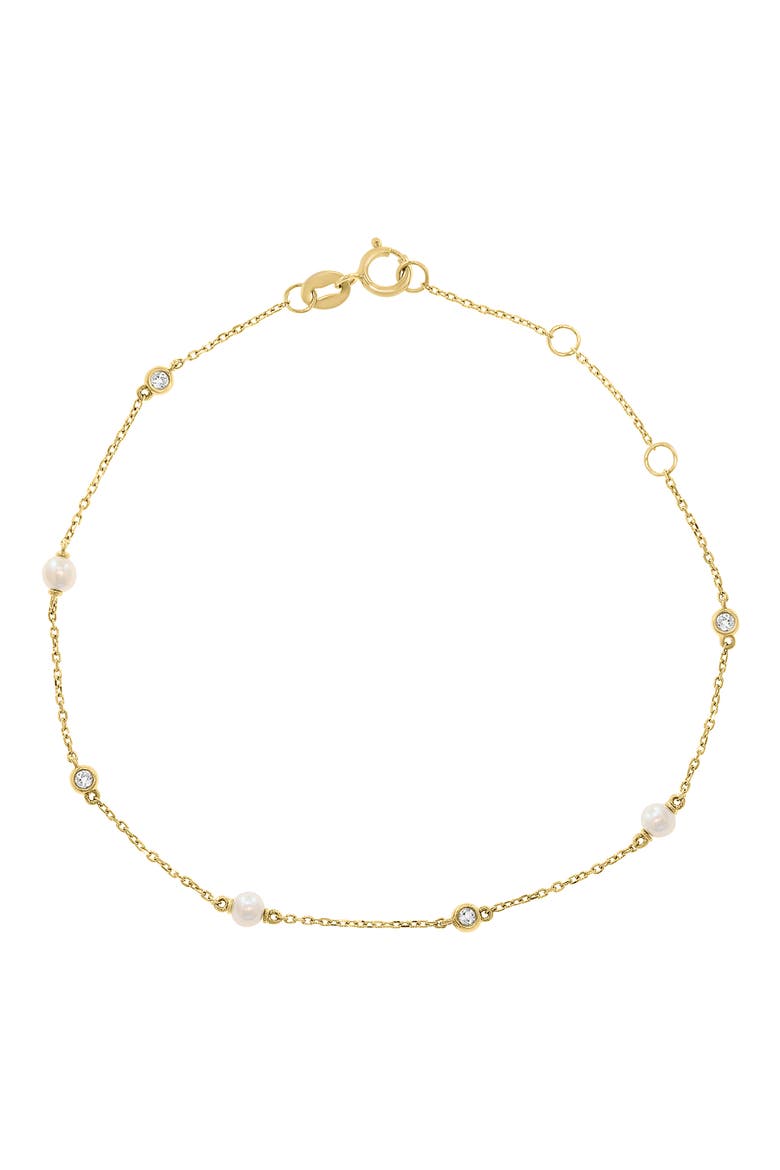 14K Yellow Gold White Topaz & Freshwater Pearl Station Bracelet, Main, color, WHITE