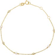 EFFY 14K Yellow Gold White Topaz & Freshwater Pearl Station Bracelet