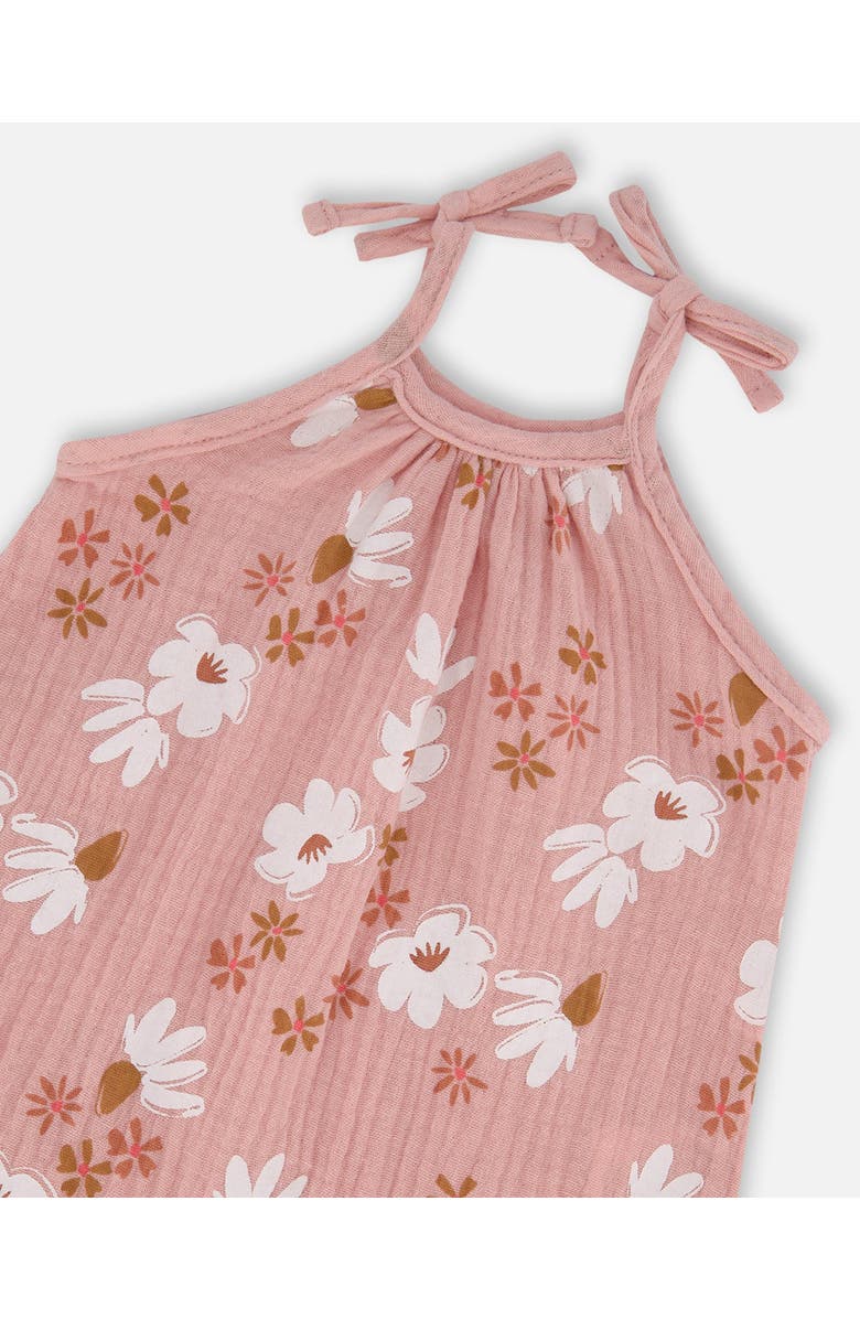 Deux par Deux Baby Girl's Printed Muslin Tie Strap Jumpsuit Pink And White Flowers, Alternate, color, Pink And White Flowers