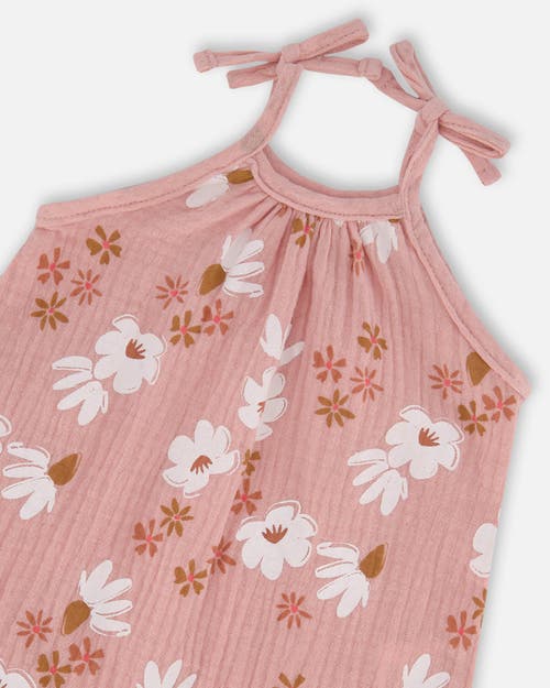 Deux Par Deux Baby Girl's Printed Muslin Tie Strap Jumpsuit Pink And White Flowers In Pink And White Flowers