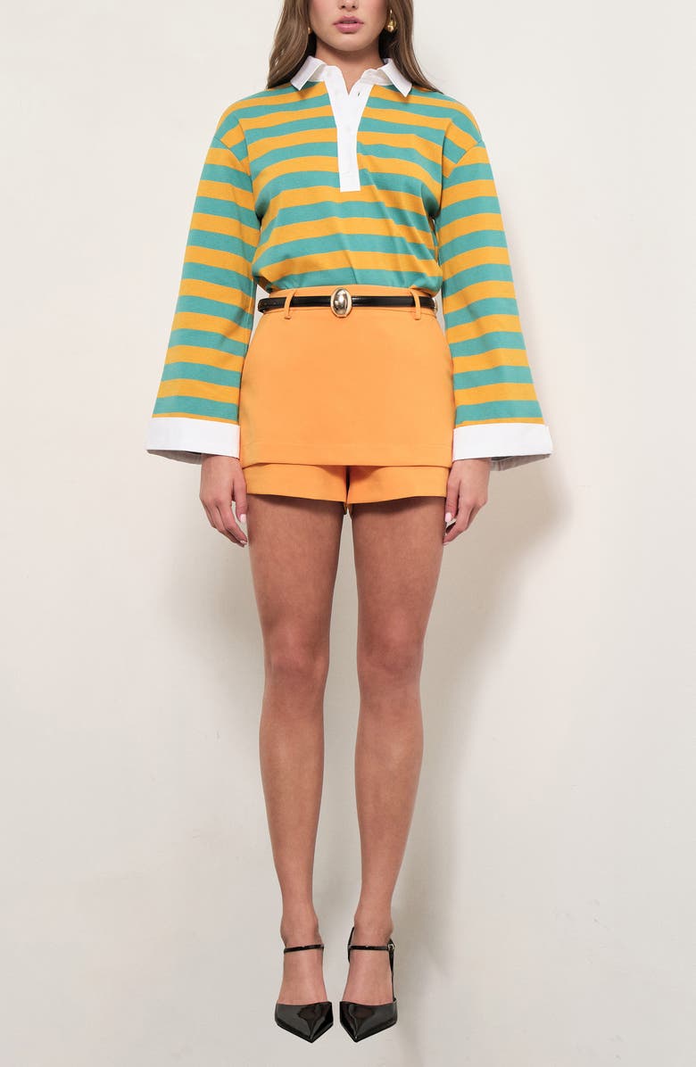 MAUDE CLUB Gabrielle Stripe Cotton Rugby Shirt, Alternate, color, Ocean Yellow Stripe