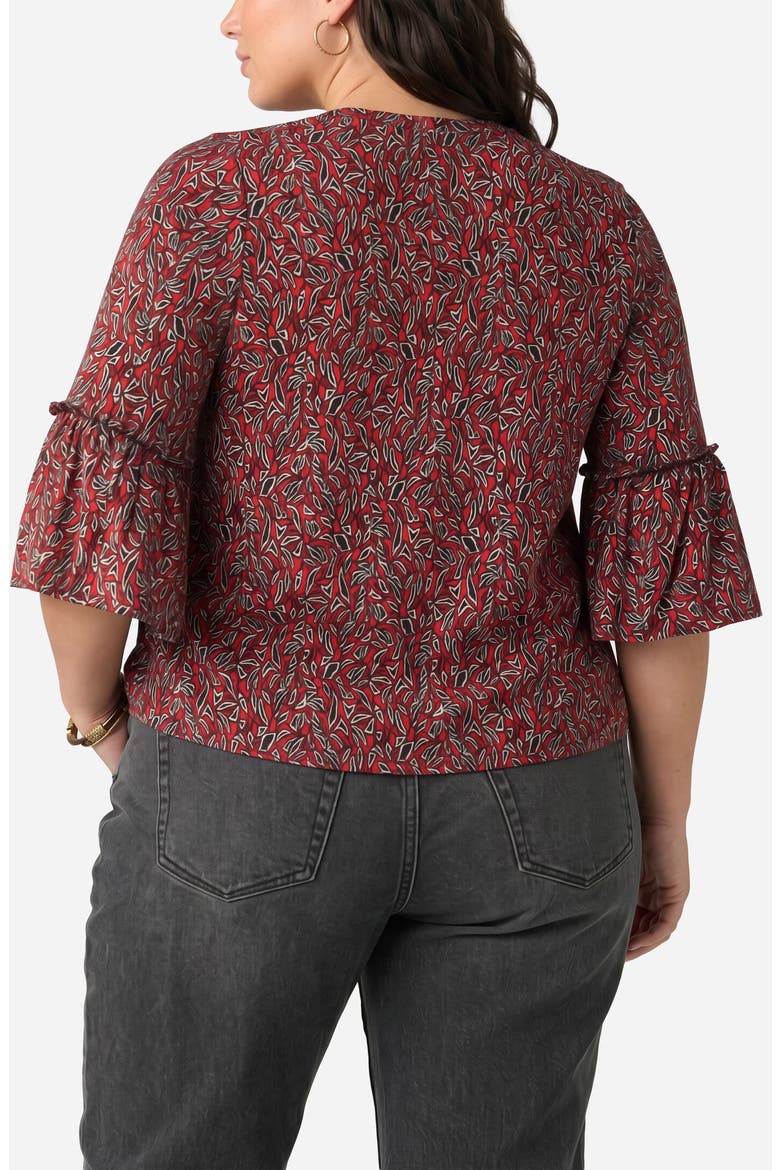 Jewel Neck Flared Sleeve Top, Alternate, color, RED/ BLACK MULTI