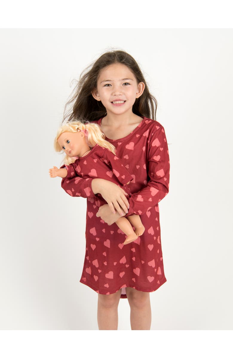 Leveret Girls Long Sleeve Nightgown with Matching Doll Nightgown, Printed Design, Alternate, color, Hearts