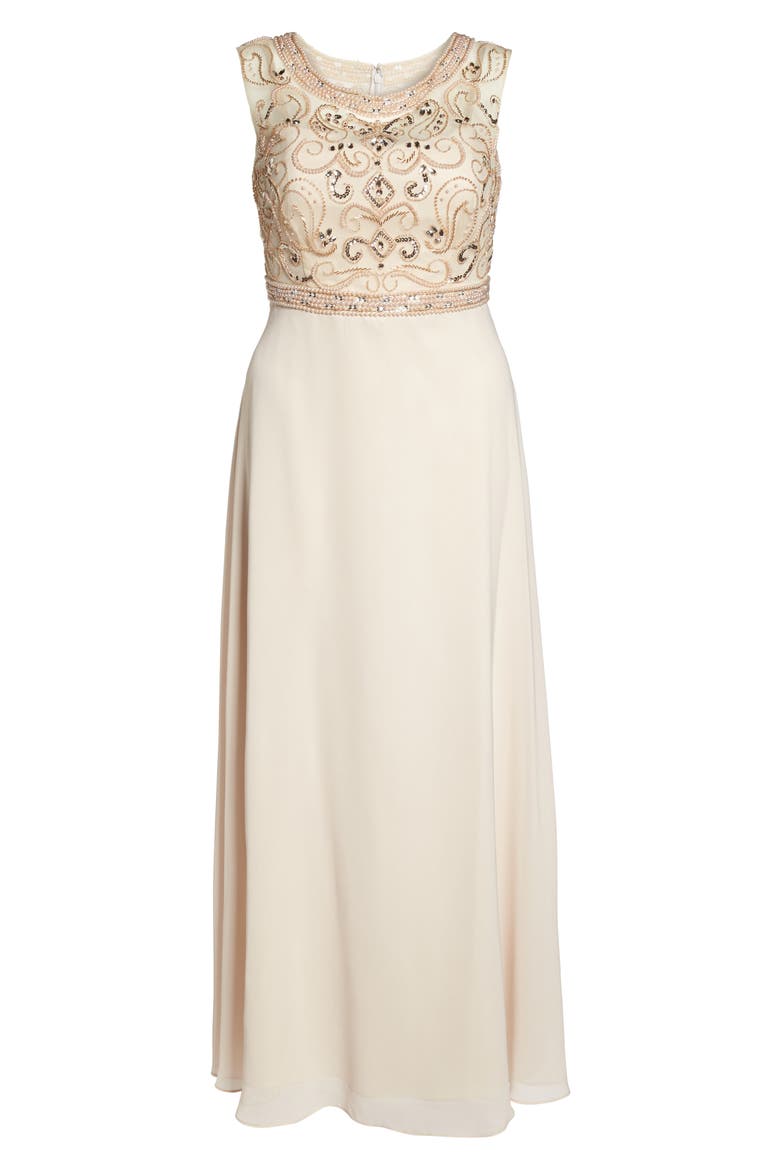 Sleeveless Beaded Gown, Alternate, color, CHAMPAGNE