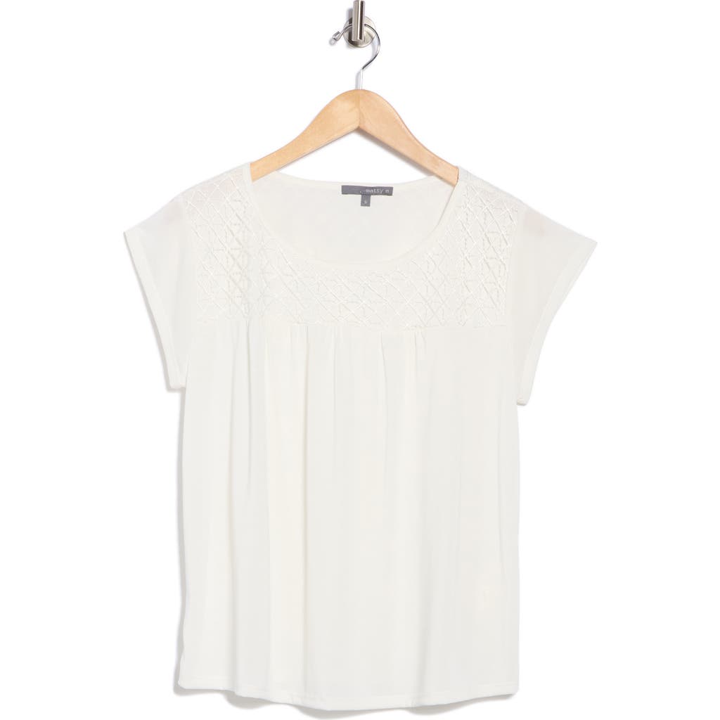 Matty M . Lace Yoke Knit Top In White